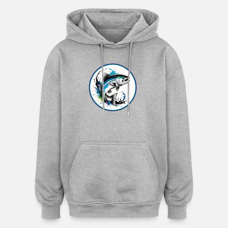 Springender Lachs - Oversized Unisex Hoodie - Grau meliert