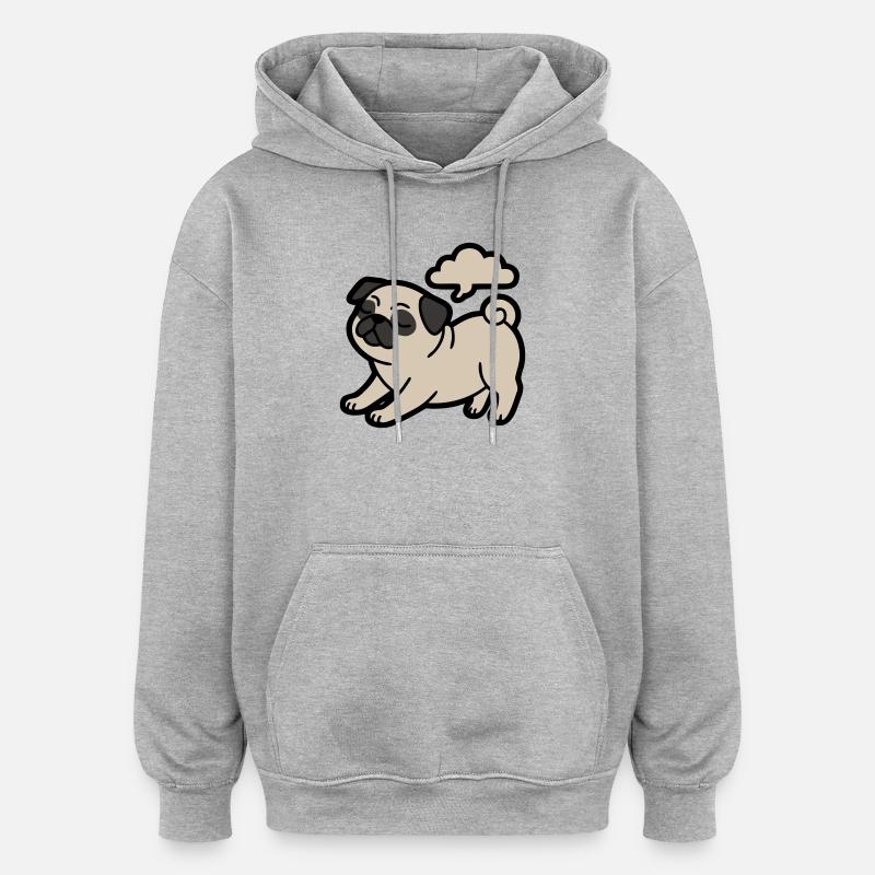 Pug dog qui pète, drôle - Sweat à capuche oversize unisexe - gris chiné