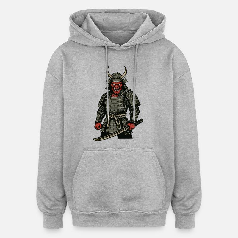 Oni Samurai - Dämonischer Krieger - Oversized Unisex Hoodie - Grau meliert