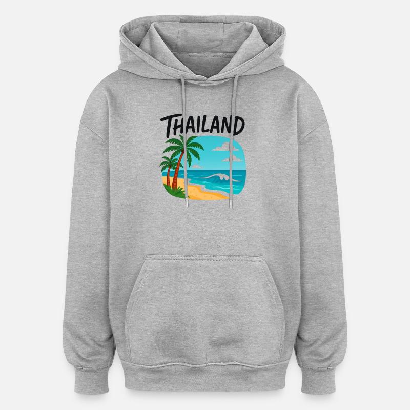 Motif thaïlandais avec mer et palmiers - Sweat à capuche oversize unisexe - gris chiné