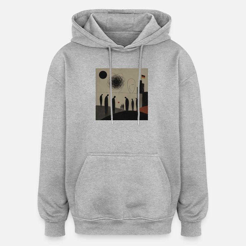 Abstrakte Silhouetten über Stadthorizont - Oversized Unisex Hoodie - Grau meliert