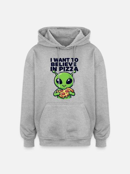 Jeg vil tro på pizza alien - Oversize unisex hoodie - grå meleret