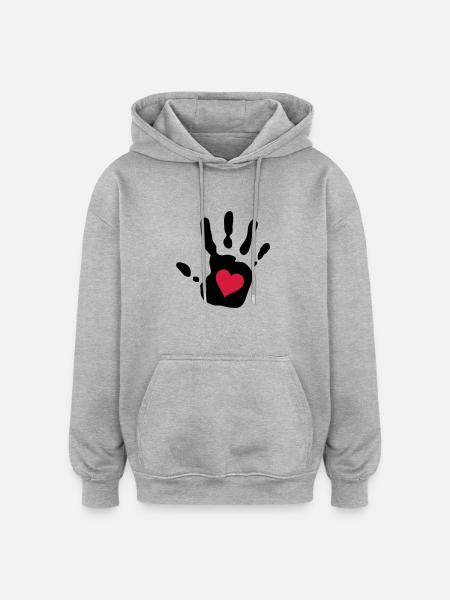 Handprint Red Heart - Oversized Unisex Hoodie - heather grey