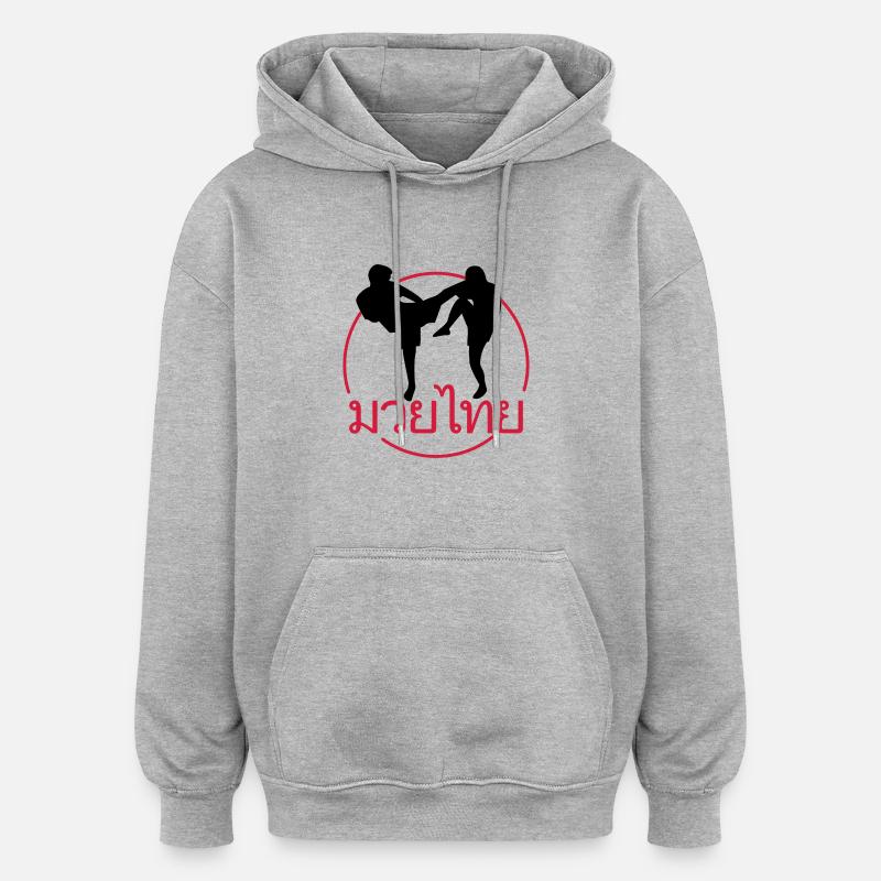 Thaiboxing FIGHTER - Sweat à capuche oversize unisexe - gris chiné