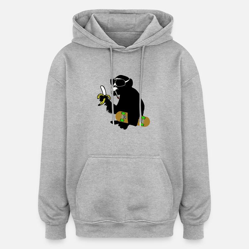 singe de planche à roulettes - Sweat à capuche oversize unisexe - gris chiné