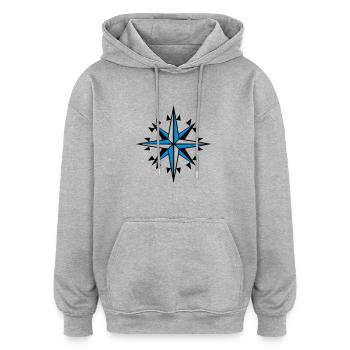 Navigation, Kompass, Windrose-Orientierungslauf - Oversized Unisex Hoodie - Grau meliert - Vorne - Noah (186cm)