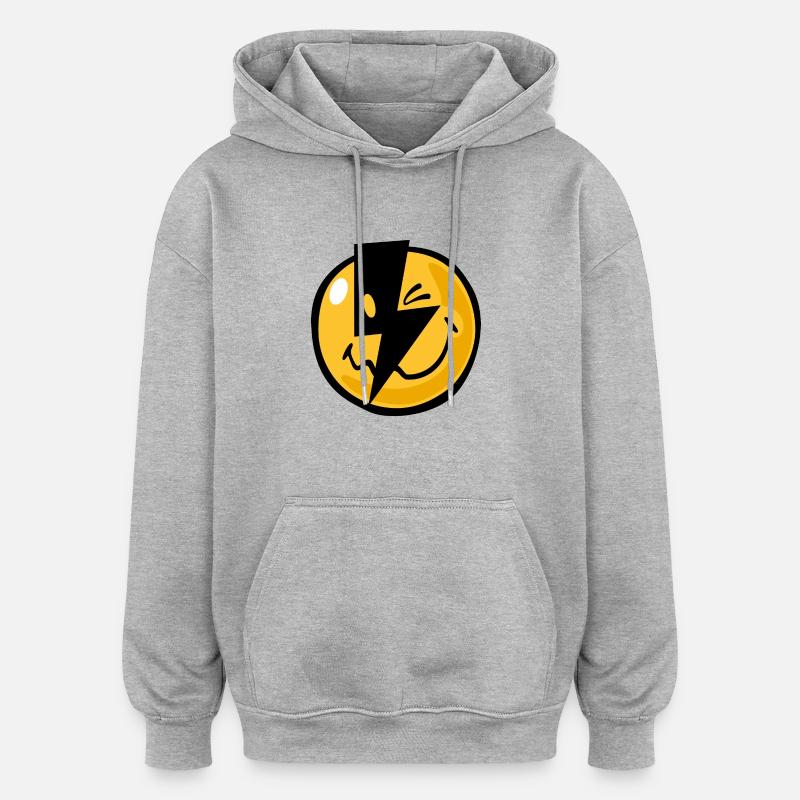 Smiley black lightening - Sweat à capuche oversize unisexe - gris chiné