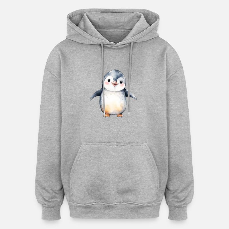 Pingouin - Sweat à capuche oversize unisexe - gris chiné