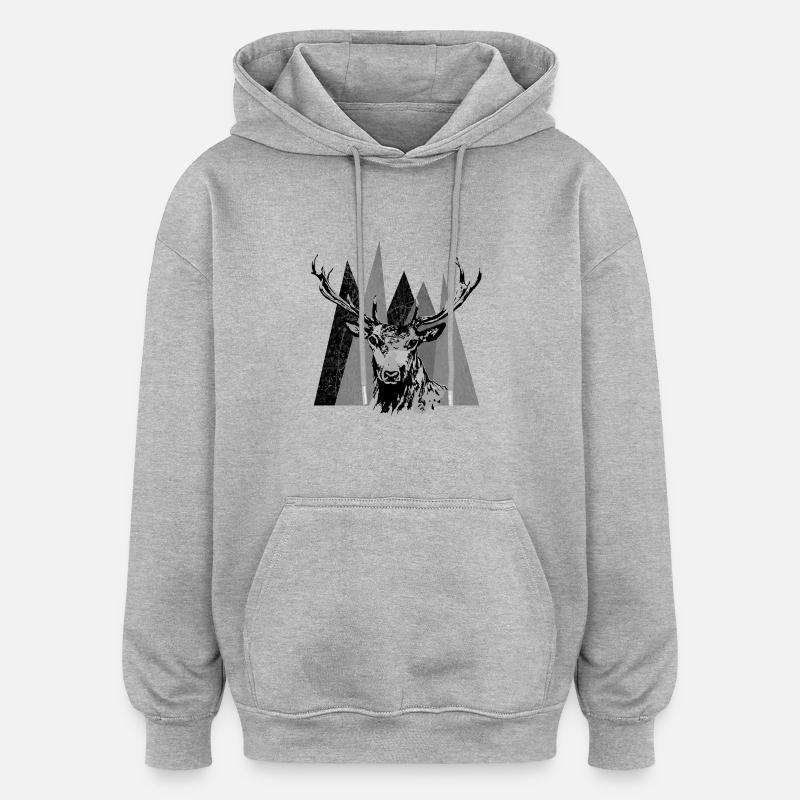 Cerf - Sweat à capuche oversize unisexe - gris chiné