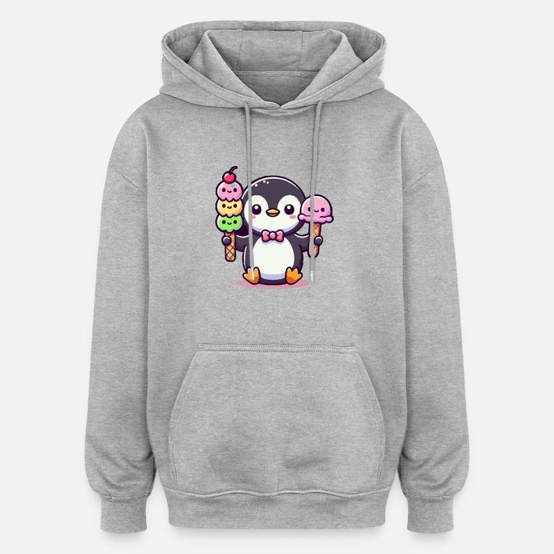 Pinguin mit Eis - Oversized Unisex Hoodie - Grau meliert