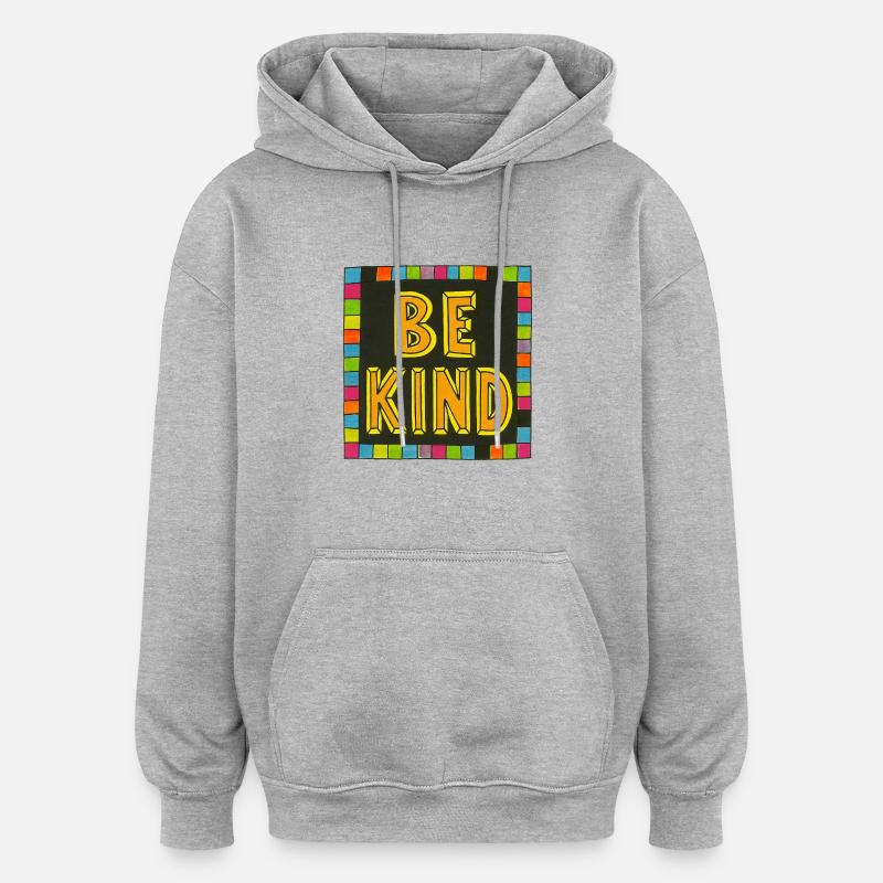 Sei freundlich Regenbogen-Block - Oversized Unisex Hoodie - Grau meliert
