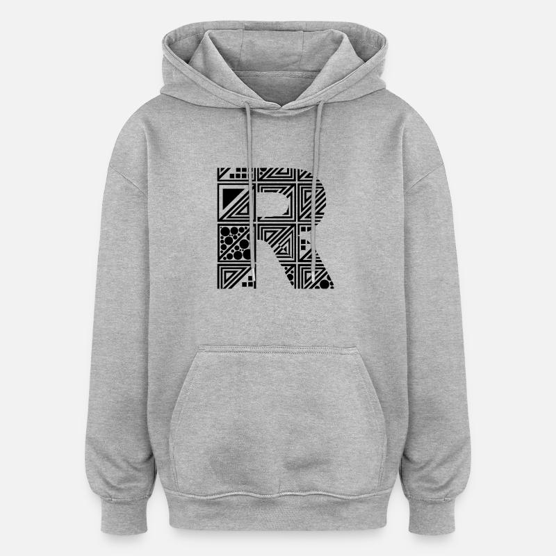 lettre R - Sweat à capuche oversize unisexe - gris chiné