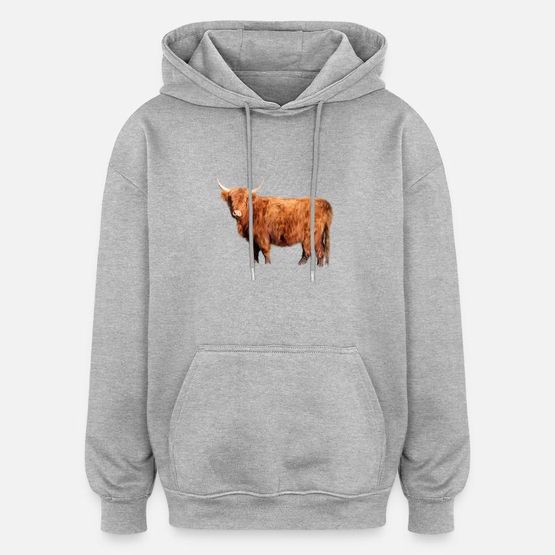 Bovins écossais des Highlands - Sweat à capuche oversize unisexe - gris chiné
