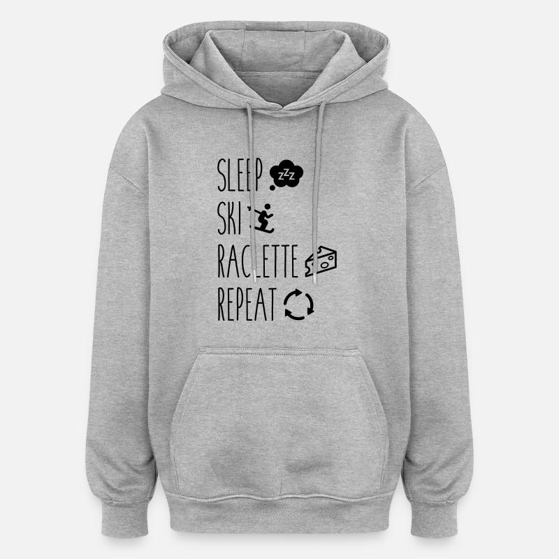 Sleep ski raclette repeat - Sweat à capuche oversize unisexe - gris chiné