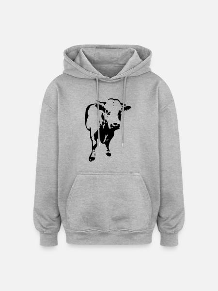 vache cow 31122 - Sweat à capuche oversize unisexe - gris chiné