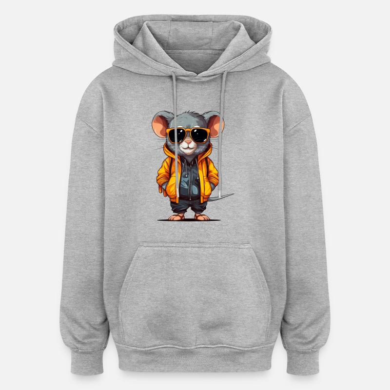 Urban Rodent: Streetwise Mouse Vibes - Sweat à capuche oversize unisexe - gris chiné