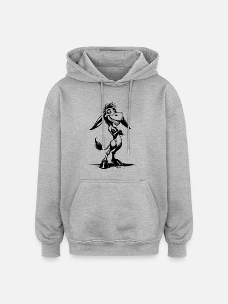 Asino Cartone Animato Sorridente Orecchie Lunghe - Felpa con cappuccio unisex oversize - grigio melange