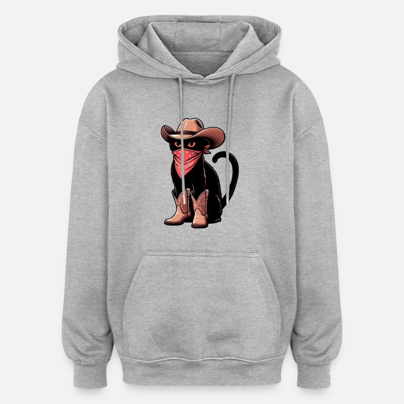 Chat cowboy - Sweat à capuche oversize unisexe - gris chiné