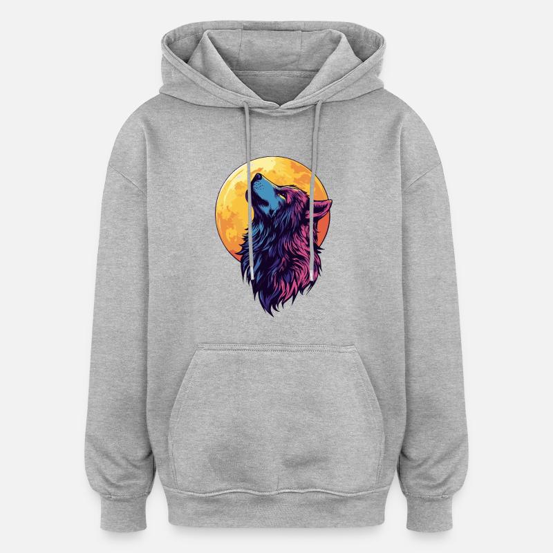 Lune du loup - Sweat à capuche oversize unisexe - gris chiné