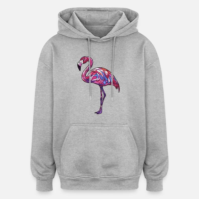 Flamingo Bunt - Oversized Unisex Hoodie - Grau meliert