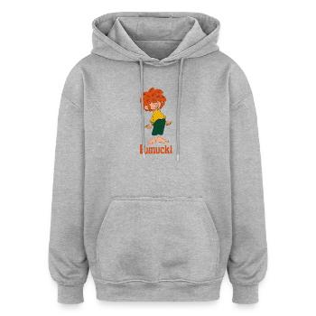 Pumuckl Mit Frecher Pose Und Verschmitztem Lächeln - Oversized Unisex Hoodie - Grau meliert - Vorne - Noah (186cm)