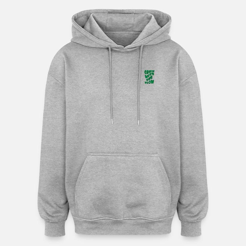 Broderad Grow med typsnittet Flow - Oversized luvtröja unisex - gråmelerad