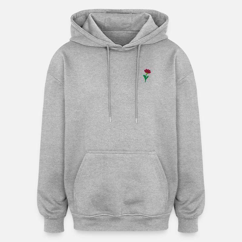 Fleur brodée - Sweat à capuche oversize unisexe - gris chiné