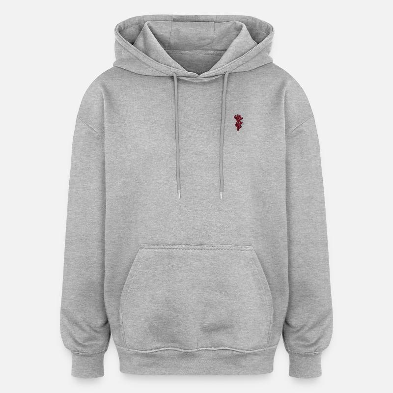 Corail brodé - Sweat à capuche oversize unisexe - gris chiné