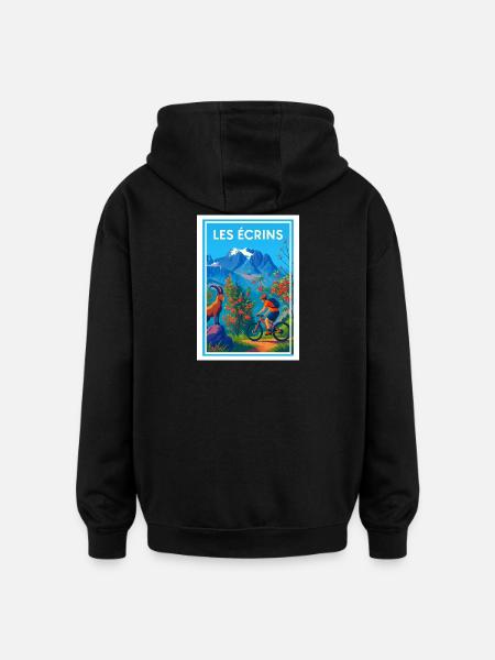 Mountain Biking in the Écrins - Oversized Unisex Hoodie - black