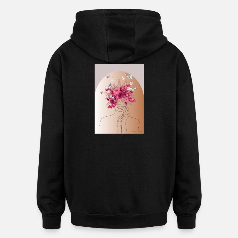 Blütenkopf mit Schmetterlingskrone - Oversized Unisex Hoodie - Schwarz