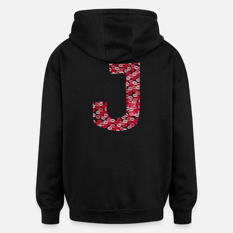 Lettre J - bisous shirt - Sweat à capuche oversize unisexe - noir