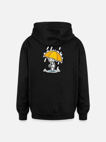 Gelber Regenschirm im Regen – Minimalstil - Oversized Unisex Hoodie - Schwarz