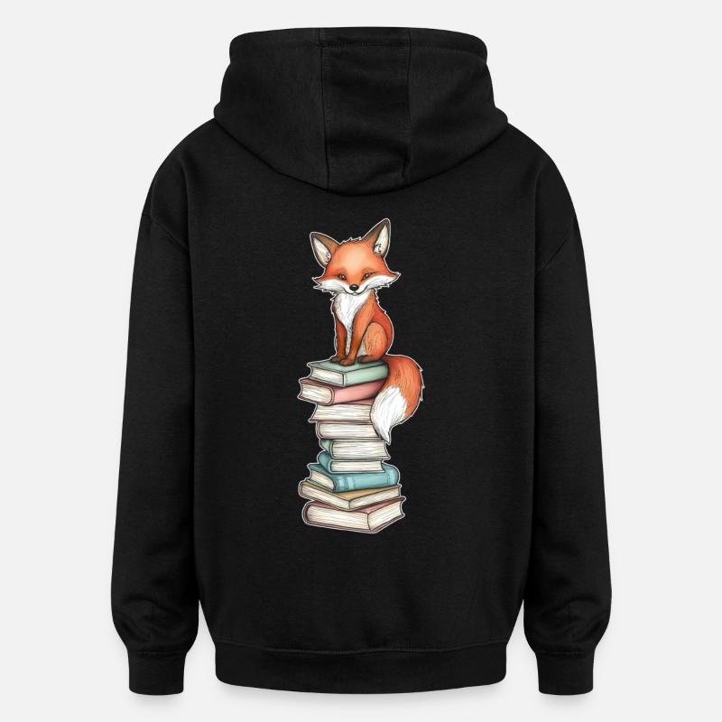 Fox on stack of books - Oversized Unisex Hoodie - black