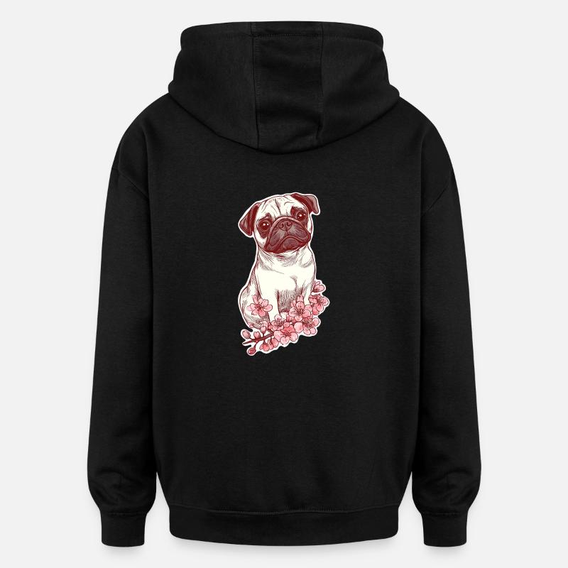 Carlin aux fleurs - Sweat à capuche oversize unisexe - noir