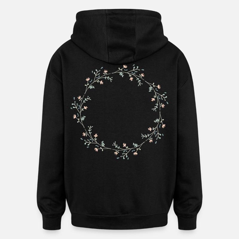 Fleurs - Sweat à capuche oversize unisexe - noir