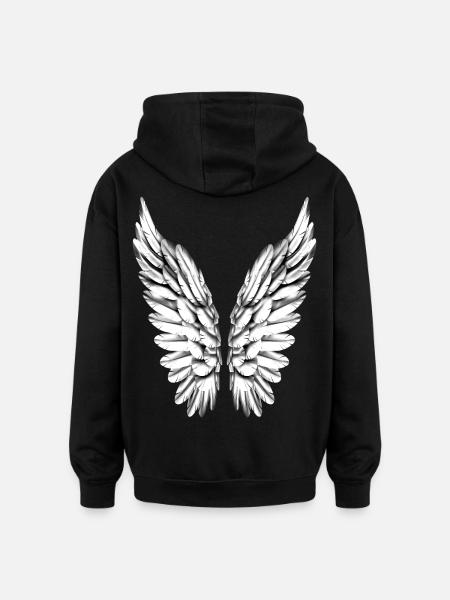 Angel Wing Silver White Angel Wings Angel Wings - Oversized Unisex Hoodie - black