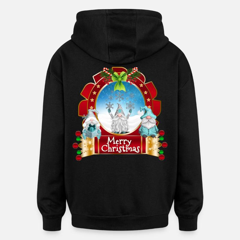 Merry Christmas Gnome Trio Snowframe - Oversized Unisex Hoodie - black