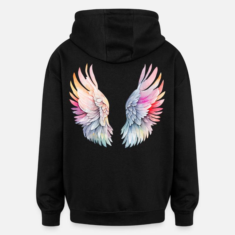 Ailes d'Ange Arc-en-ciel Angelwings - Sweat à capuche oversize unisexe - noir