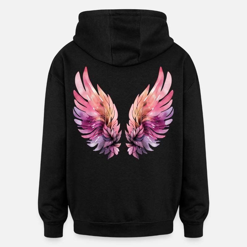 Ailes aquarelle rose et violette - Sweat à capuche oversize unisexe - noir