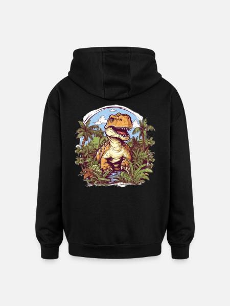 T-Rex Cartoon Jungle - Oversized Unisex Hoodie - black