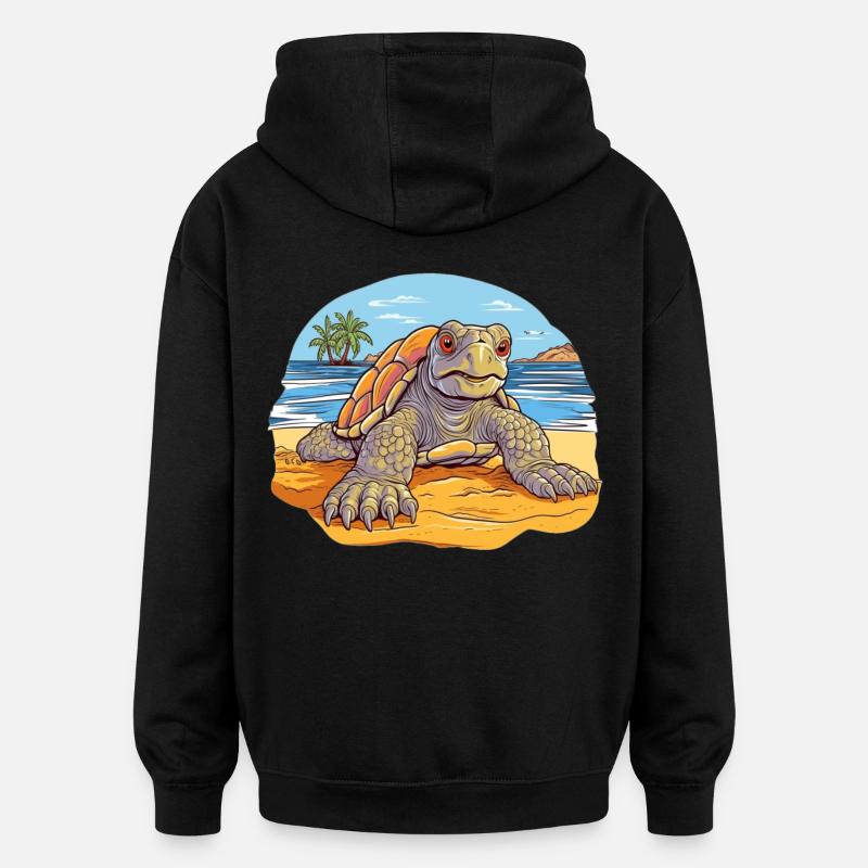 Turtle on the Beach Illustration - Oversized Unisex Hoodie - black