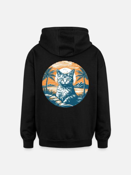 Tropical Cat Magic at Sunset - Oversized Unisex Hoodie - black
