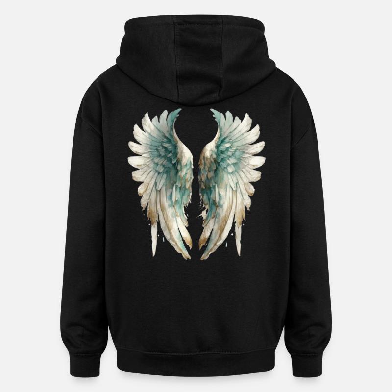 Ailes d'Ange aquarelle pastel - Sweat à capuche oversize unisexe - noir