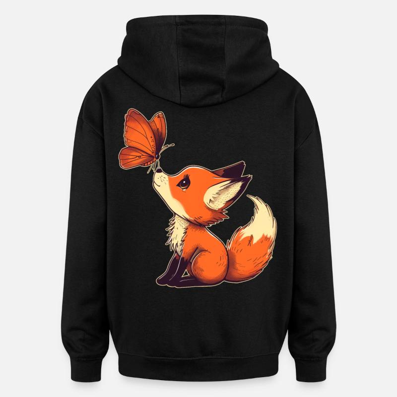 Fuchs mit Schmetterling - Oversized Unisex Hoodie - Schwarz