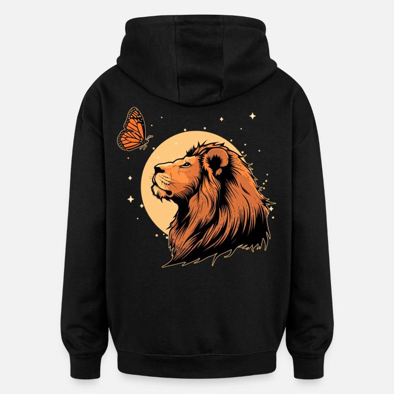 Löwe mit Schmetterling - Oversized Unisex Hoodie - Schwarz