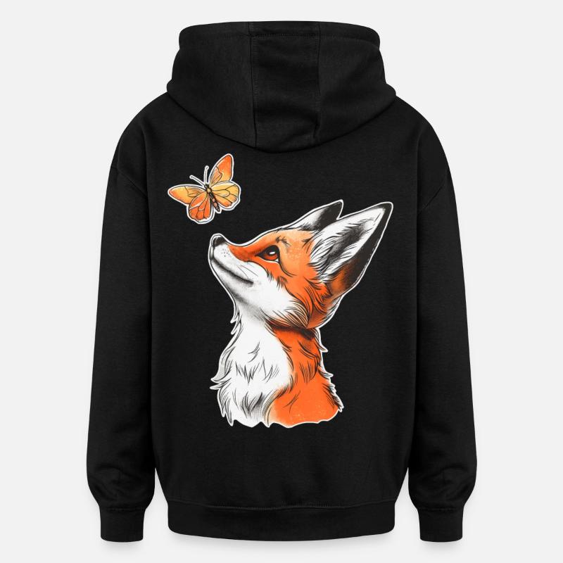 Renard avec papillon - Sweat à capuche oversize unisexe - noir