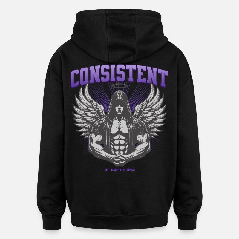 Consistent Gym Engel Design - Eat Sleep Gym Repeat - Oversized Unisex Hoodie - Schwarz
