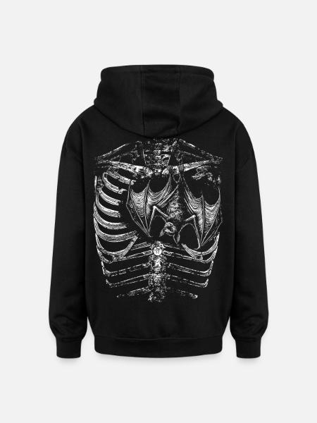 X-Ray Skeleton Body with Bat - Oversized Unisex Hoodie - black