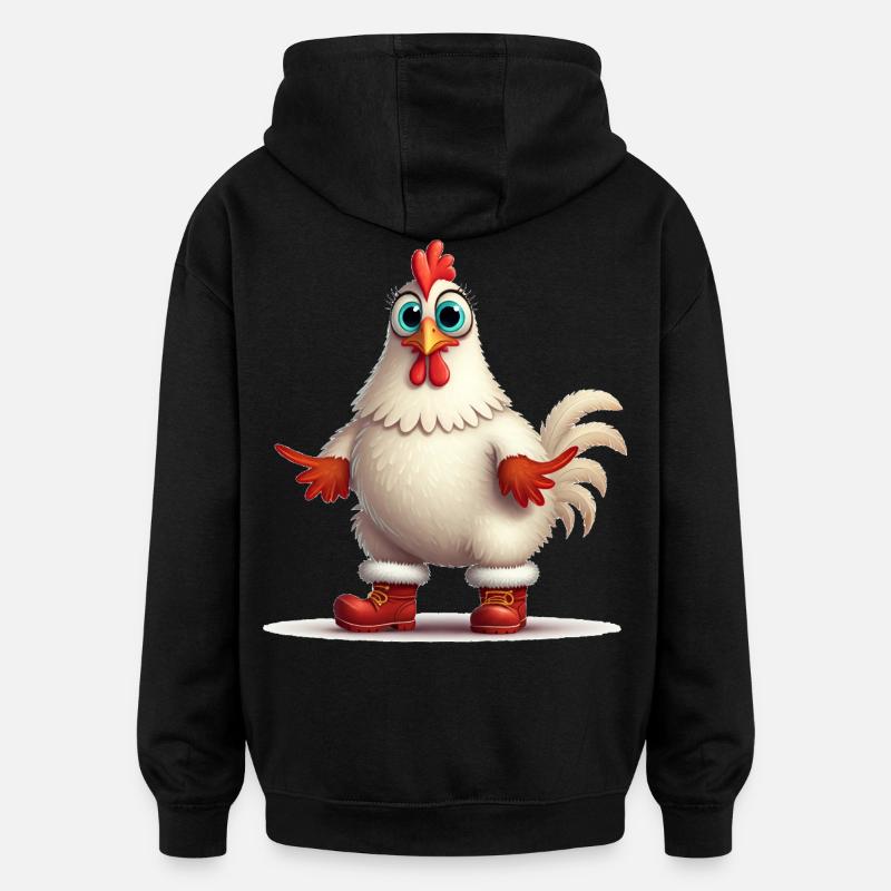 Feisty Hen With Boots - Oversized Unisex Hoodie - black