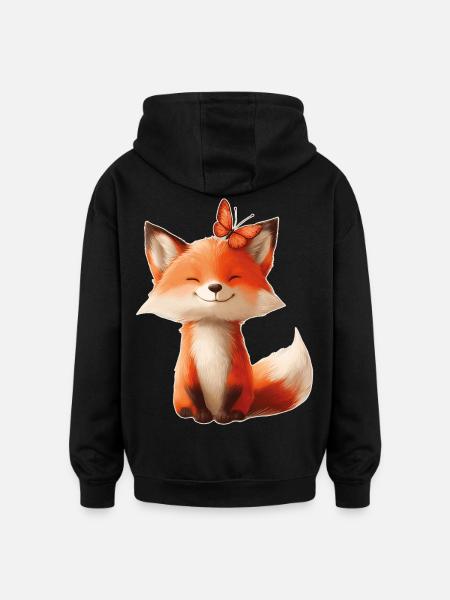 Fox with Butterfly - Oversized Unisex Hoodie - black